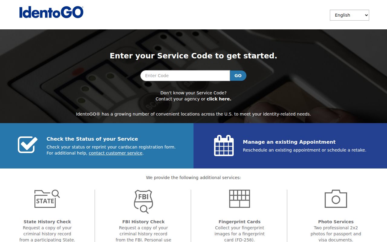 IdentoGO fingerprint service code and location scheduler
