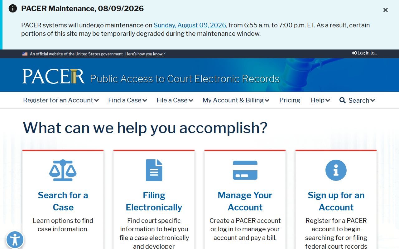 PACER federal court case record portal